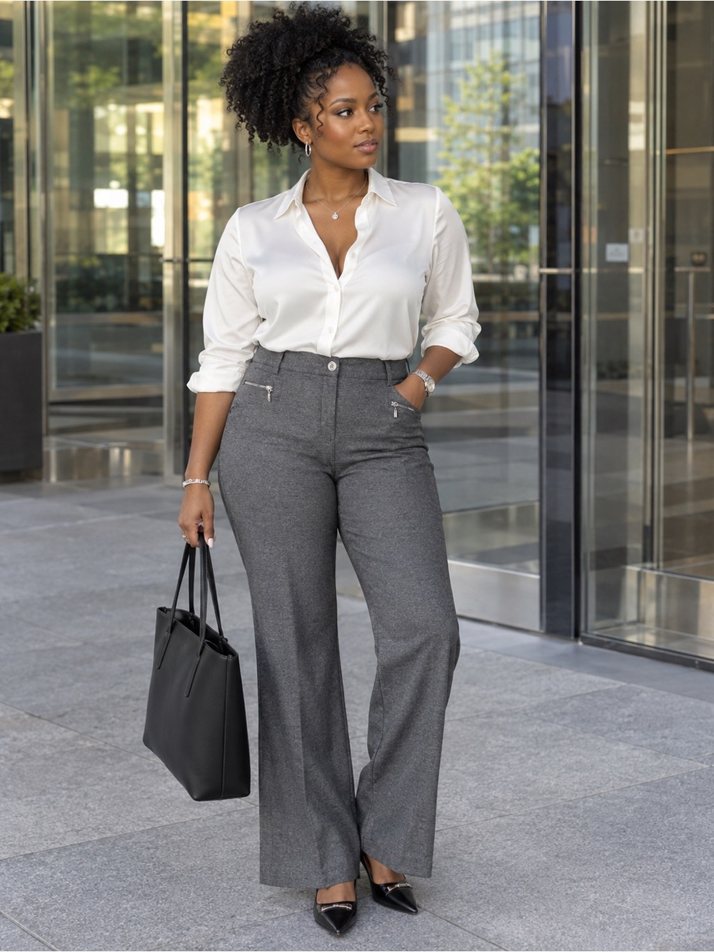 Style & Co Grey Flared Dress Pants Trousers 18W Zip Pocket Business Casual